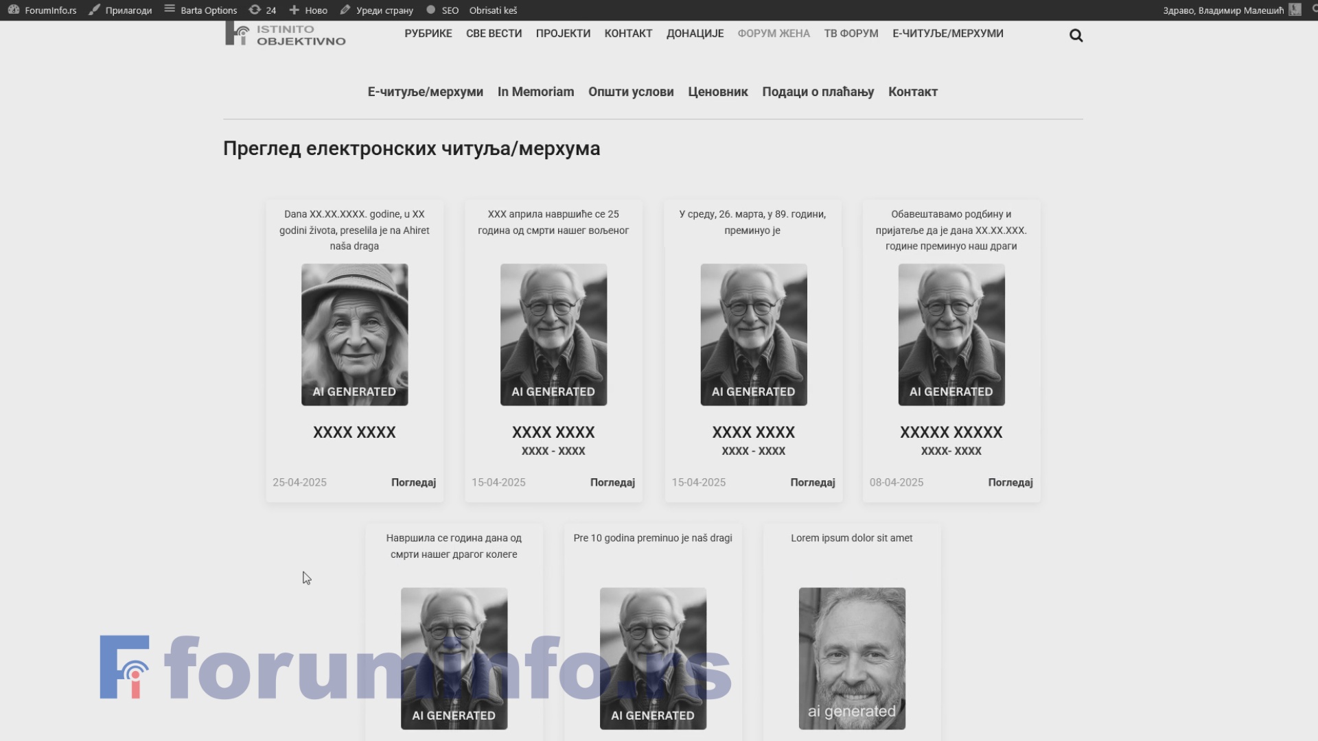 Нова услуга на порталу Форум Инфо – простор за сећање и поштовање преминулих