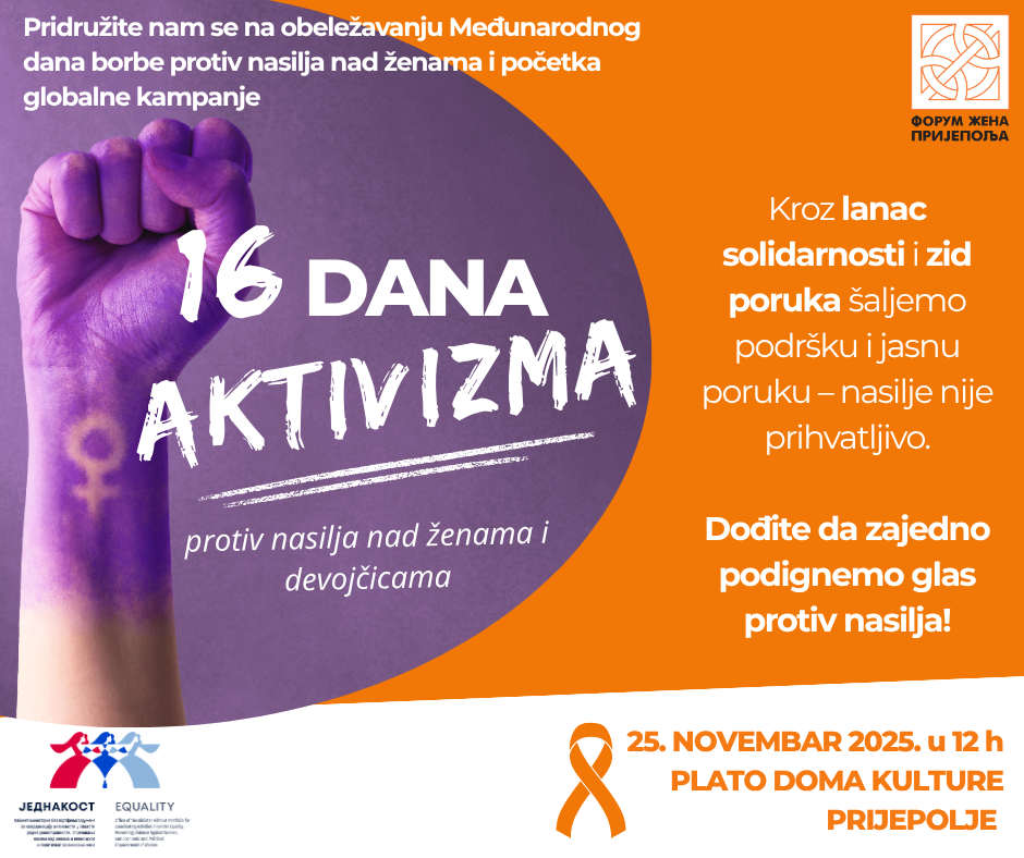 Форум жена Пријепоља уличном акцијом започиње кампању “16 дана активизма против насиља према женама”